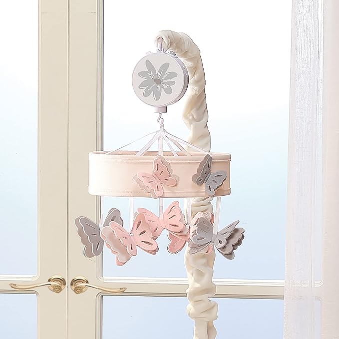 Lambs & Ivy Baby Blooms Pink Butterfly Musical Baby Crib Mobile Soother Toy