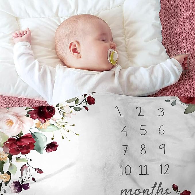 OLIVE OLIVIA Personalized Monthly Baby Milestone Blanket, Baby Months Blanket, Perfect Custom Newborn Gifts,30"x40"