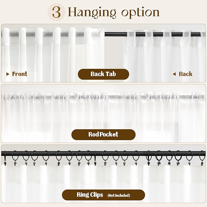 Dreaming Casa White Sheer Curtains 204 Inches Long, Rod Pocket & Back Tab Light Filtering Textured Sheers for Living Room Bedroom, 2 Panels, Each 52" W x 204" L