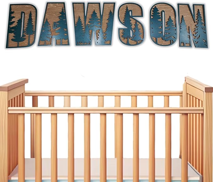Personalized 3D Wooden Name Sign - Custom Baby Name Signs for Nursery & Kids Room, Baby Announcement Sign, Wall Name Signs Personalized, Round Wooden Letters for Nursery Decor (Woodland)
