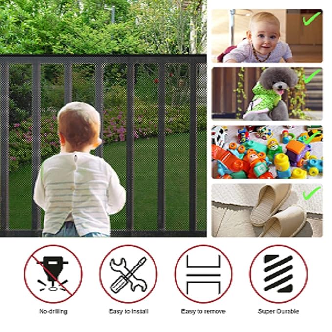 Child Safety Net, Durable Banister Guard for Baby Safety Stairs Railing Balcony Cribs, Banister Stair Mesh Baby Proofing, Easy to Install Stair Netting for Kids, Pets, Toys - (10ft Lx3ft H) Black