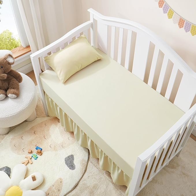 Horbaunal 2 Pack Crib Skirt & Crib Bed Sheet Set, Cream Crib Bed Skirt 28" x 52" with 14" Drop Dust Ruffle, Soft Microfiber Toddler Bedskirt Nursery Bedding Skirt for Baby Girls and Boys