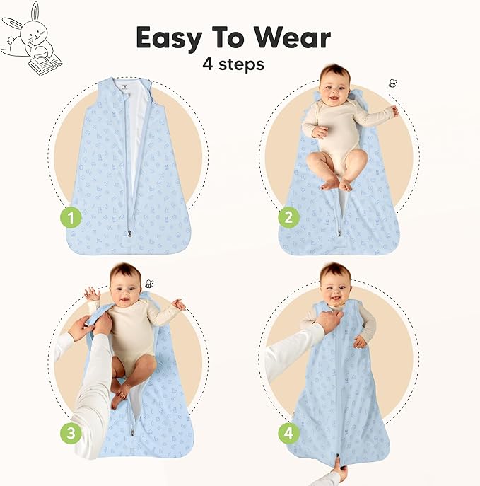 2-Pack Baby Sleep Sacks, Zipper Wearable Blanket - 0.5TOG Organic Cotton, Lightweight, Soft Cozy Infant Sleeping Sack 3-6 months,Easy to Wear Small Newborn Transition Swaddles Sleepsacks(ABC Land Sky)