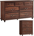 Bedroom Dresser Sets, 54" Wide 7 Drawers Dresser and 37" Tall 4 Drawers Dresser, Wooden 2 Piece Bedroom Furniture Set, Chest of Drawer for Bedroom, Home, Living Room, Hallway, Brown