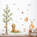 Tanlaby Forest Animals Tree Wall Decals Bear Fox Safari Wall Stickers Peel and Stick Large Green Tree Art Decor for Baby Nursery Kids Toddler Bedroom Playroom