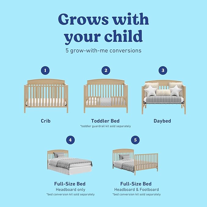 Graco Benton 5-in-1 Convertible Crib (Driftwood) – GREENGUARD Gold Certified, Converts from Baby Crib to Toddler Bed, Daybed and Full-Size Bed, Fits Standard Full-Size Crib Mattress
