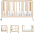 babyletto Rolli Convertible All-Stages® Bassinet and Full-Size Crib in Washed Natural, Greenguard Gold Certified, Portable & Adjustable with Conversion Kits and Pads Included