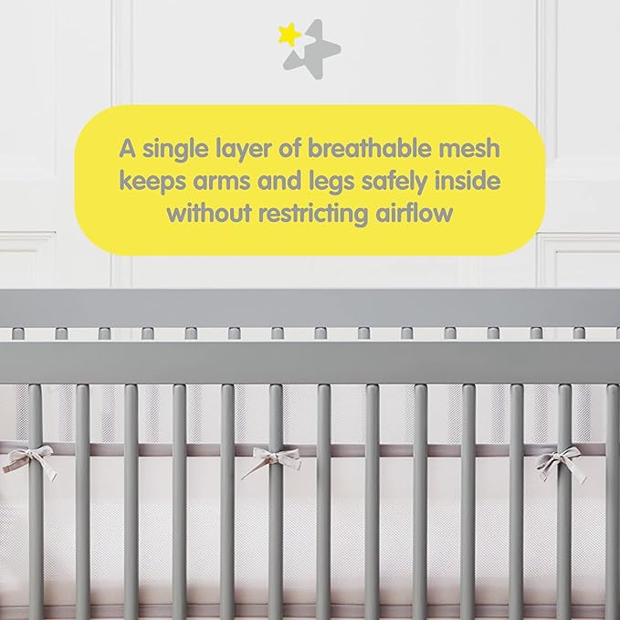 BreathableBaby Breathable Mesh Liner for Full-Size Cribs, Classic 3mm Mesh, Gray Clover (Size 4FS Covers 3 or 4 Sides)