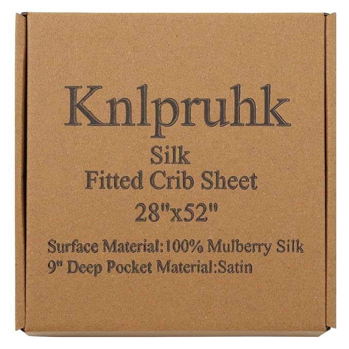 Knlpruhk Silk Fitted Crib Sheet 28" x 52" Surface (100% Pure Mulberry Silk) – 9" Deep Pocket (Satin) for Baby Hair 19 Momme 6A High Grade Fibers Ultra Soft Smooth Breathable Lt Blue