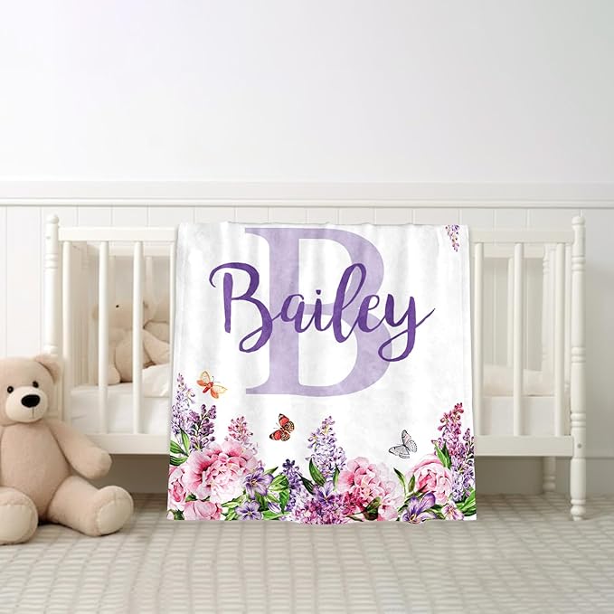 Ships Next Day, Personalized Baby Blankets, Custom Baby Blanket with Name for Girls,Gift for Chrismas Birthday Memorial Day, Customized Flannel Blanket for Kids Adults 40"X50"