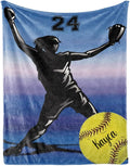 Custom Softball Blanket with Name Number: Personalized Fluffy and Warm Gift for Baby Toddler Kids and Adults Birthday Skin-Friendly Flannel Fabric(40x50inch)