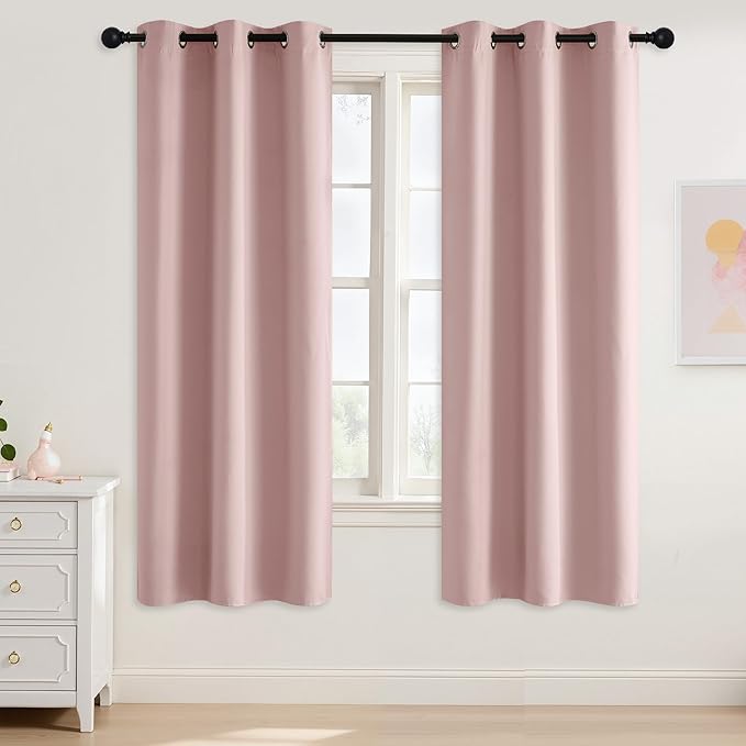 NICETOWN Blush Pink Room Darkening Curtains 68 Inches Long 2 Panels for Girls Room, Bedroom, Nursery Thermal Insulated Blackout Drapes Solid Grommet Noise Reducing Window Curtains, W40