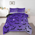 Erosebridal Bat Comforter Set Toddler Size for Kids Galaxy Glitter Bedding Set with 1 Pillow Case Happy Halloween Quilt Gothic Spooky Down Comforter Purple and Black