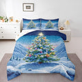 Feelyou Christmas Comforter Set King Size Xmas Tree Bedding Set for Kids Boys Girls Winter Snowflake Duvet Quilt Christmas Tree Ornaments Bedroom Decor Microfiber 3 Pcs with 2 Pillow Cases