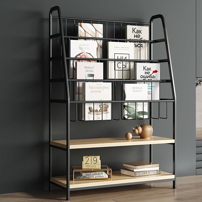 Kids Bookshelf and Toy Storage Organizer,6 Tier Childrens Bookcase,Magazine Rack Floor,Book Shelf for Kids Rooms Classroom Nursery Living Room Office (Black, L:31.5")