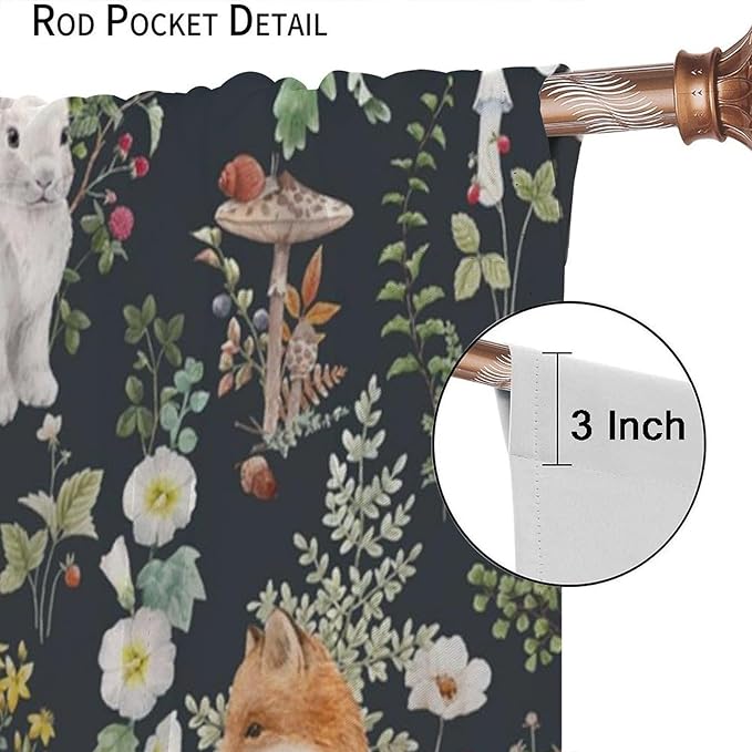 Animal Curtains, Watercolor Forest Animals Plants Pattern Blackout Window Treatments, Rod Pocket Thermal Insulated Drapes 2 Panel Sets for Bedroom Living Room, 72" W X 63" L