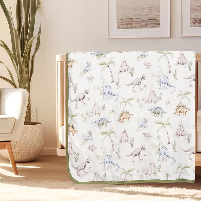 Little Jump Dinosaur Muslin Blanket Baby Quilt - Silky Soft and Breathable Crib Blanket for Daycare - Large 47" x 47" - 2 Layers Toddler Summer Blankets for Boys (Dinosaur-2)