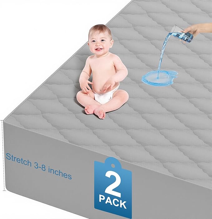 2Pack Waterproof Crib Sheets for Boy, Girl - Cotton 52X28 Fitted Crib Sheets Crib Mattress Protector Sheets,Soft Toddler Bed Sheets,Washable Infant Fitted Baby Bed Sheets (Gray, 52 * 28inch)
