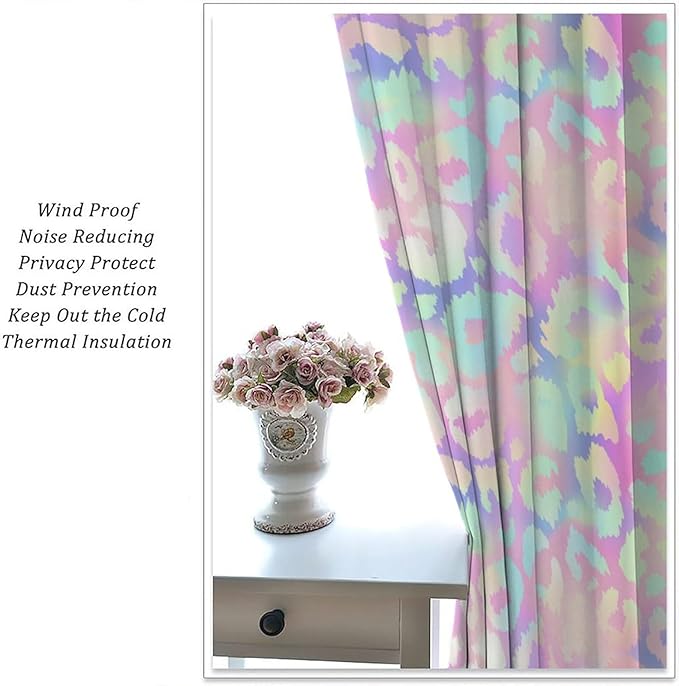 Colorful Leopard Curtains, Cheetah Safari Modern Rainbow Leopard Design Window Curtains for Bedroom Living Room Boys Kids Room 55" W X 63" L