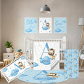 5 Piece Customized Crib Bedding Set for Baby Boys - Custom Name Baby Crib Blue Zebra Nursery Bedding Set with Fitted Sheet, Soft Blanket, Rug, Personalized Gifts for Newborn, Toddler, Infant