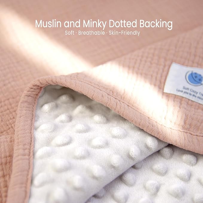 lulumoon Muslin Baby Blanket for Girls: Minky Dot Backing Thermal - Newborn Blanket for Baby Shower & Registry Gift 30"x40"(Pink)