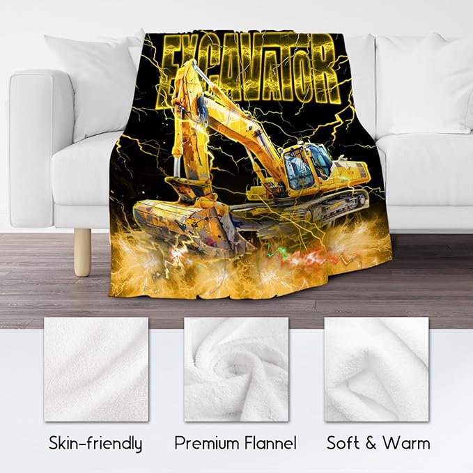 Toddler Blanket Construction Truck Gifts for Kids Boys Excavator Lovers, 30"x40" Soft Plush Throw for Room Decor