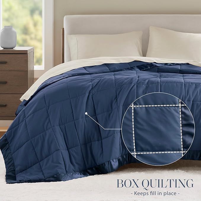 Madison Park Windom Down Alternative Blanket, Premium 3M Scotchgard Moisture Wicking Treatment, Lightweight and Soft Bed Cover For All Season, Satin Trim, Navy Twin