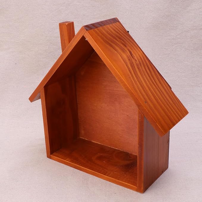 Small House Shaped Wall Mounted Storage Shelf Natural Wood Wall Shelf Organizer for Bedroom Room Office Cute Decorative Display Rack for Collectibles and Knickknacks Wood Color