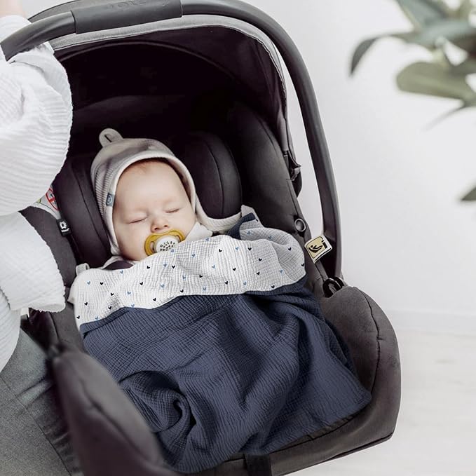 lulumoon Baby Blanket for Boys Newborns: Lightweight Cotton Swaddle for Receiving - Ideal Stroller Blanket for Travel & Baby Shower 36"x40"(Blue)