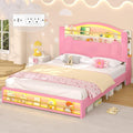 Queen Bed Frame with Storage Headboard, Platform Bed Frame Queen Size with Charging Station&LED Lights,Velvet Princess Bed for Girls/Kids, No Box Spring Needed/Noise-Free/Easy Assembly,Pink