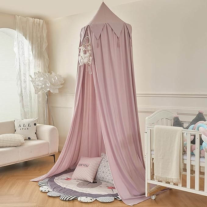 Bed Canopy for Kids, Girls Bed Curtain Bed Room Decor Hanging House Castle Reading Nook Dreamy Canopy(Brown Pink)