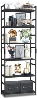 NUMENN 6 Tier Bookshelf, Tall Bookcase Shelf Storage Organizer, Modern Book Shelf for Bedroom, Living Room and Home Office, Black