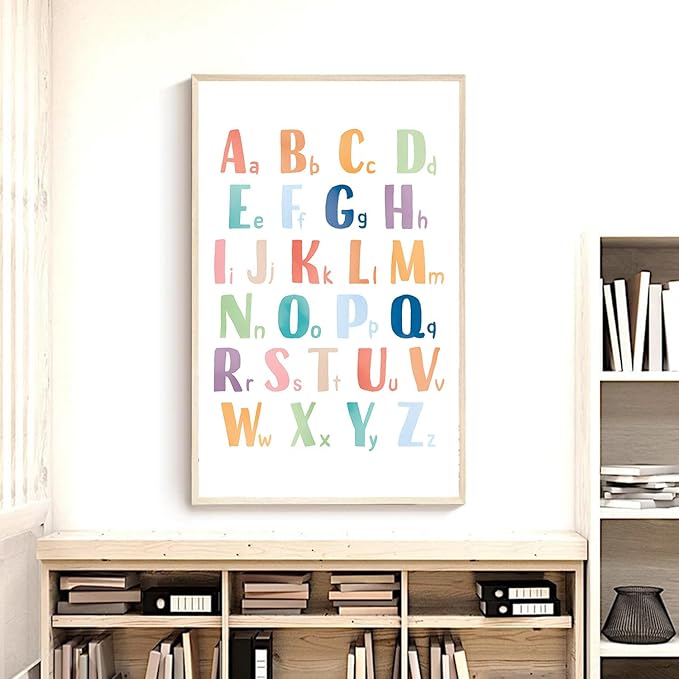 OZCONO Rainbow Alphabet Poster for Kids, Educational ABC Wall Chart for Classroom Decor, Montessori, Nursery Toddler Learning (Unframed) (11x14)