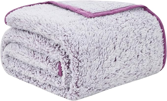 EMME Soft Sherpa Fleece Blanket Reversible Plush Fluffy Large Blanket, Light Weight Warm Decorative Boho Blanket Cover for Sofa, Couch, Bedroom,Travel(Plush Purple,90"x90")