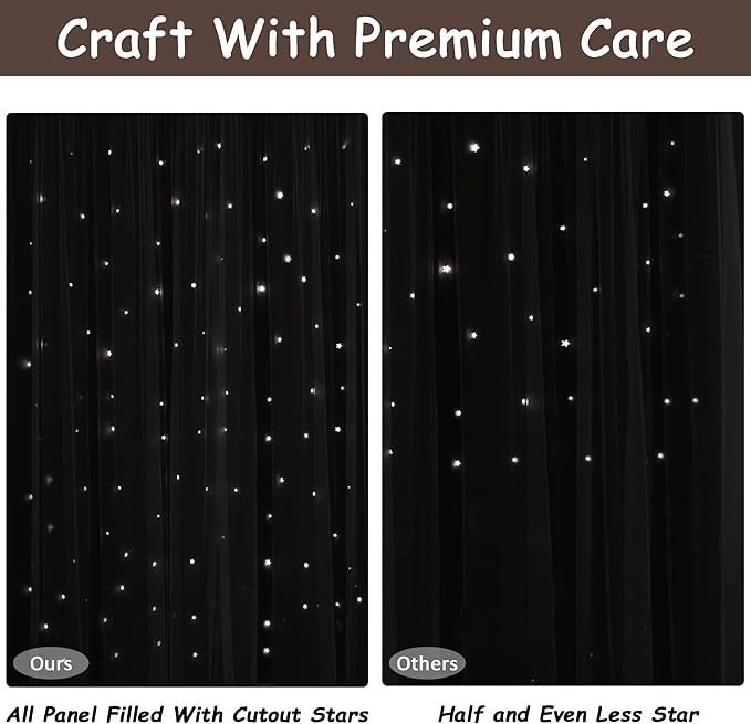 Kinryb Star Cutout Blackout Curtains Double Layer Curtains with Durable Sheer Curtains for Bedroom Thermal Insulated Window Treatment Set with 2 Free Tiebacks (52W x 72L 2 Panels Chocolate)