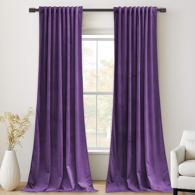 StangH Purple Velvet Curtains 96 inches, Room Darkening Super Soft Velvet Drapes for Living Room Bedroom, Thermal Insulated Window Treatment, 52 x 96 inch, 2 Panels