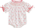 Newborn Baby Girl Romper Mamas Mini Bow Plaid Print Puff Sleeve Smocked Bubble Romper Jumpsuit Bodysuit Clothes