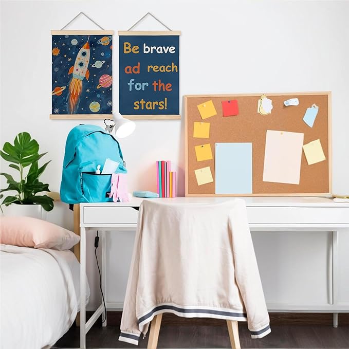 URLLUAE Rocket Space Wall Art Posters for Kids Room, Outer Space Planet Motivational Poster Hanger Frame for Boys Bedroom Classroom Nursery Playroom Wall Decor, 12x16 Inch Set of 2