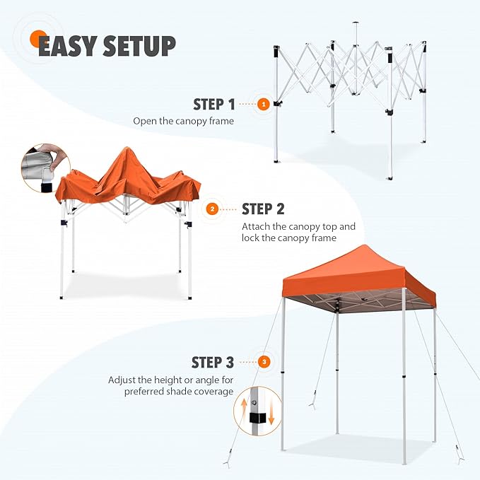 EAGLE PEAK 5x5 Pop Up Canopy Tent Instant Outdoor Canopy Easy Set-up Straight Leg Folding Shelter, Orange