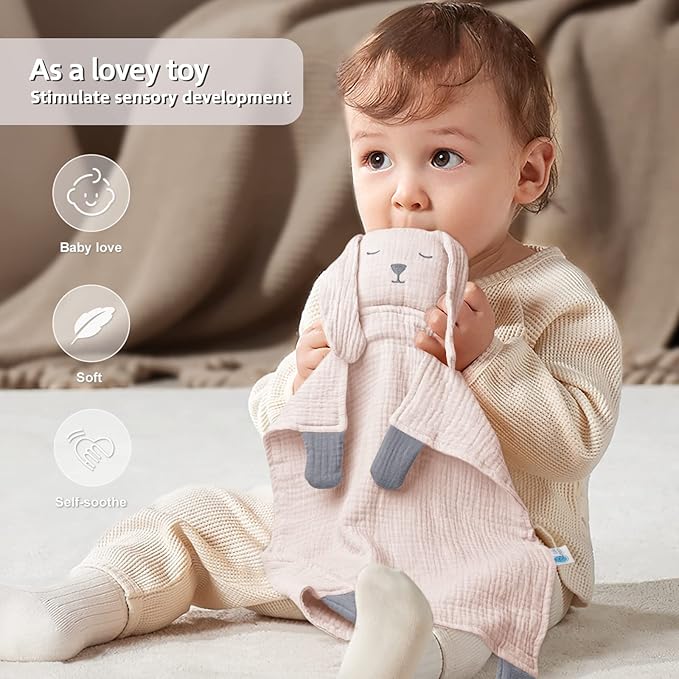 lulumoon Puppy Security Blanket: Skin-Friendly Muslin Lovey for Travel & Daycare - Snuggle Lovie for Self-Soothe