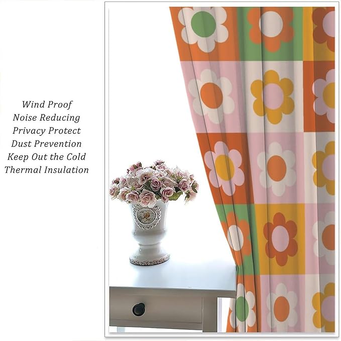70s Flowers Curtains,Vintage Cute Colorful Abstract Floral for Girls Kids Bedroom Bathroom Curtains Window,Trendy Groovy Funky Novelty Home Window Treatments Drapes 42"" W X 45"" L, Style-5
