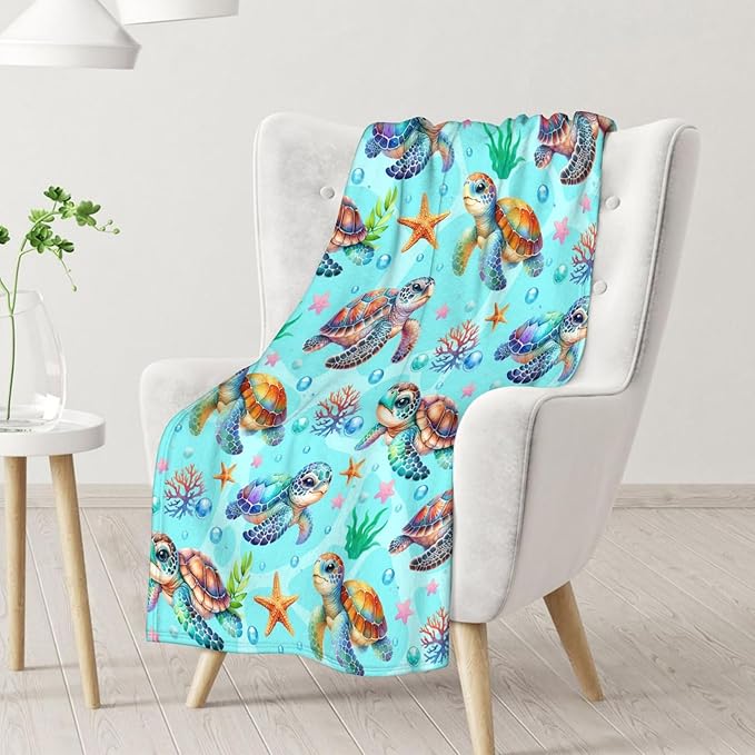 Turtle Gifts for Girls - 40" x 50" Inches Cute Turtle Throw Blanket for Boys Kids - Green Soft Fuzzy Blankets for Sofa, Crib & Bed