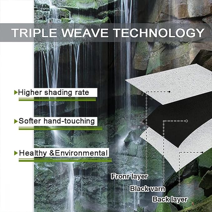 Forest Waterfall Blackout Windows Curtains, Rocky Waterfall to Pond Running Off Scenic Nature Themed Picture Print Curtains, for Living Room Bedroom 42x54in 2 Panels