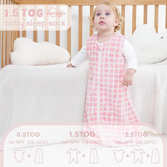 Yoofoss Fleece Baby Sleep Sack 2 Pack 1.5 Tog Baby Wearable Blanket with 2-Way Zipper