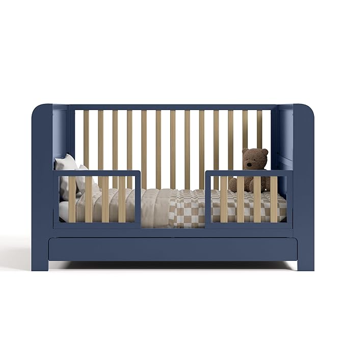 Graco Read-with-Me 4-in-1 Convertible Crib with Drawer (Midnight Blue with Driftwood) - GREENGUARD Gold Certified Converts to Toddler Bed, Daybed, and Functional Bookshelves