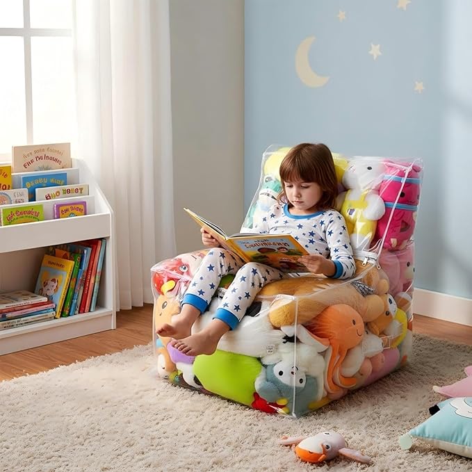 Clear Stuffed Animal Storage Bean Bag Chair Cover - Extra Large 150L, Waterproof & Easy-Clean Toy Organizer with Plastic Window,forNursery, Bedroom, Playroom (Cover Only, No Filler) (B2pcs)