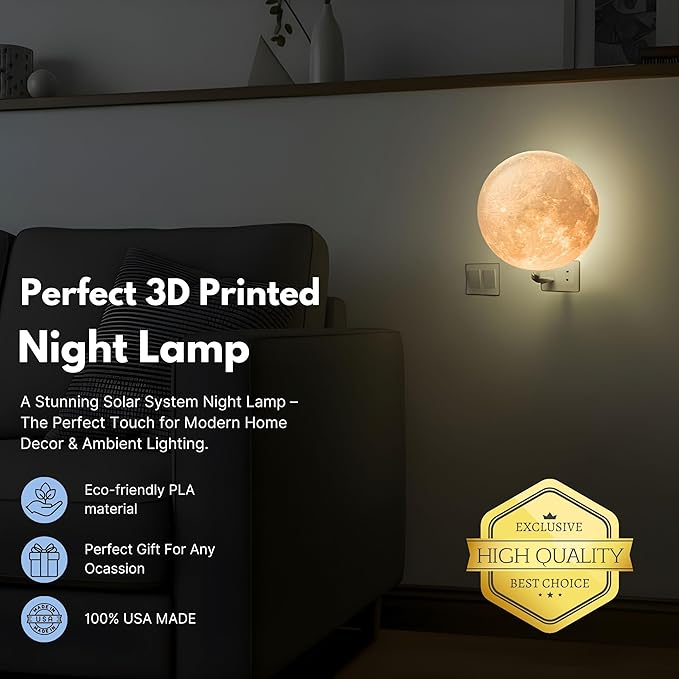 Moon Night Lights | Night Lamp LED Light | 3D Solar System NightLight, Planet Home Décor, Space Nursery, Kids Room, Space Gift, Birthday Gifts, Bedroom Decorations (Moon, 4 Inch)