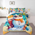 Manfei Cute Snowman Comforter Set King Size, Christmas Theme Bedding Set for Kids Boys Girls, Beach Surfboard Palm Tree Down Comforter for All Season, Lightweight Duvet Insert, 2 Pillowcases