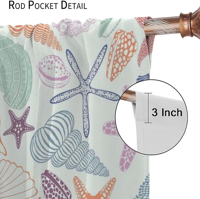 Coastal Nautical Curtains,Colorful Starfish Seashell Beach Sea Starfish Seashell Theme Pattern Blackout Print Home Bedroom Living Room Window Treatmen 2 Panel Set 72x63 Inch
