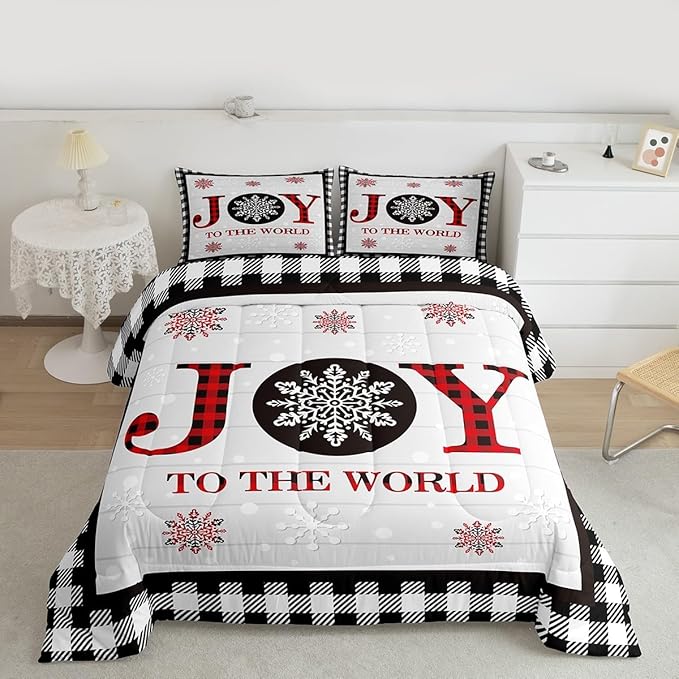 Christmas Snowflake Kids Comforter Set King Size,Cottage Plank Bedding,Girls Boys Adults Bedroom/Xmas Cabin Decor,Geometric Grids Stylish Down Comforter,Rustic Farmhouse Duvet Insert,2 Pillowcases